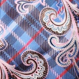 Verse 9 Silk Haute Couture By Maurizio $125 Blue Pink Red Paisley Plaid Necktie